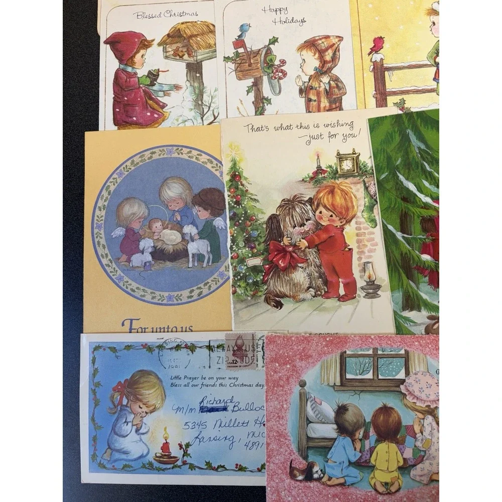 Vintage Christmas Cards Fronts ONLY Kids Children Scrapbooking Crafts Lot of 50+